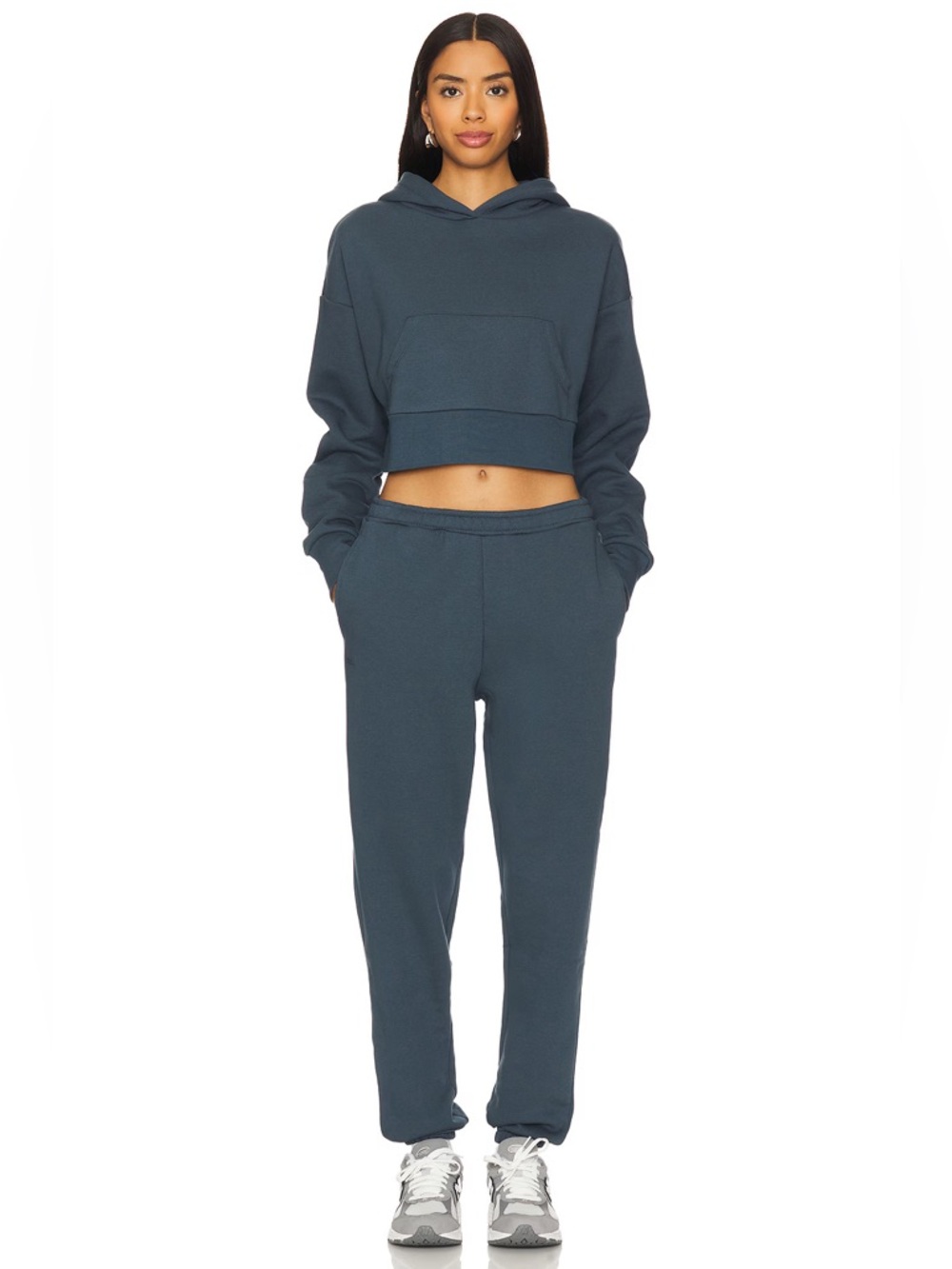 IVL Fleece  Cropped Hoodie steel blue gray sweatshirt pocket sweat shirt